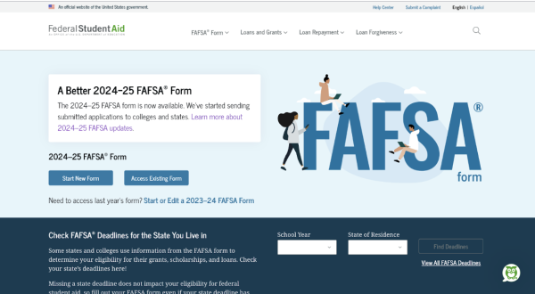 The 2024-2025 FASFA Form application page. 